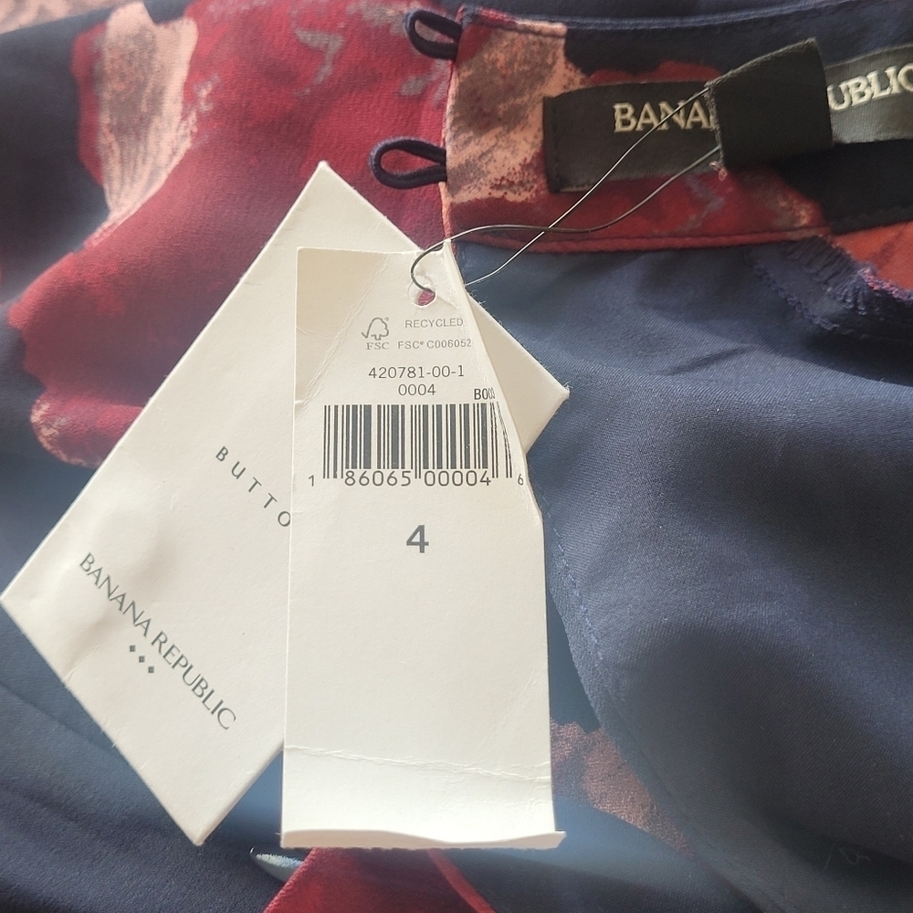 Banana Republic NWT Size 4 Mid Length Navy Blue Floral Dress - Picture 7 of 8